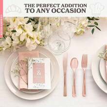 100 个玫瑰红色塑料零件/固定 50 把叉子、25 把刀子、25 把汤匙 - 一套可靠的塑料餐具，适用于餐饮、聚会、宴会、宴会、婚礼、父亲节和其他重大场合