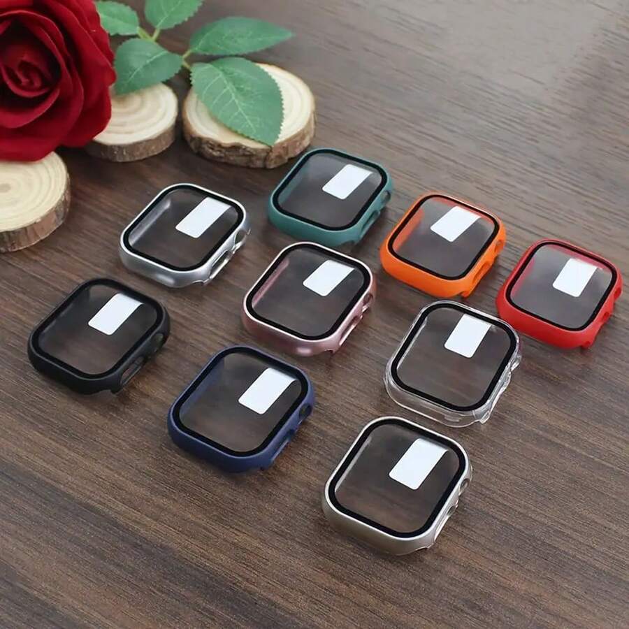 2pcs 3 In 1 PC Hard Case & Screen Protection Film Set Compatible With Apple Watch