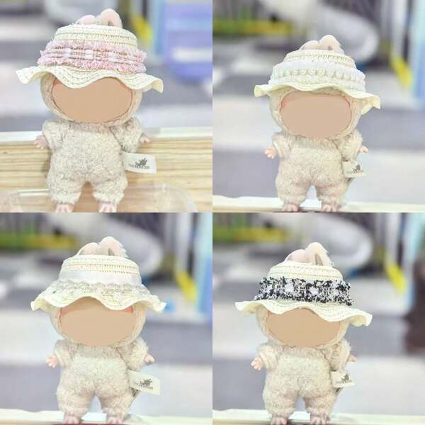 17cm Straw Hat Headpiece, Labobo Ear-Exposed Doll Hat, Flat Top, LBB Sitting Party 1st/2nd Generation Doll Pendant Hat, Straw Hat, Bucket Hat For Labubu