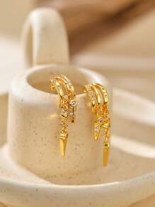 Stylish Designer 925 Sterling Silver Luxury Fantasy Geometric Tassel Zirconia Drop Stud Earrings For Women Daily Wear High Quality