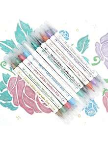 10 Colores Bolígrafos Temporales de Tatuaje Metálicos de Doble Punta, Aptos para Piel, Marcadores de Tatuaje Lavables, Pegatinas Flexibles para el Body, Kit Seguro de Pintura Facial - 10 colores - Ver 7