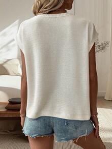 2025 Autumn/Winter New Women White Loose Cropped Knit Vest - Casual Street Style Sleeveless Round Neck Elegant Blouse, Suitable For Christmas & New Year - Rice - View 6