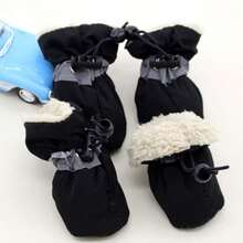 4pcs/Set Waterproof Antiskid Puppy Shoes Winter Warm Thermal Lined Anti-Slip Rain Snow Boots For Small Dog Cats Snow Socks - Black - View 2
