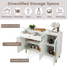 GOFLAME Buffet Server Sideboard, Kitchen Storage Cabinet With 2 Spacious Drawers & 2 Big Cabinets With Doors, Metal Legs, Elegant Free Standing Storage Chest For Dining Room Kitchen Living Room, White - White - View 6