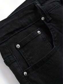 Jeans Hombres con bolsillo oblicuo Casuales y Listos para Negocios, Jeans de Pierna Recta y Ajuste Delgado para Hombre Para Uso Diario - Negro - Ver 7
