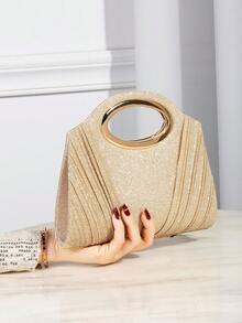 حقيبة يد كبيرة السعة مزينة بالترتر للنساء، حقيبة يد فاخرة مطوية، حقيبة مسائية مزينة بالترتر والمعادن، مناسبة للحفلات الراقية والأعراس وأعياد الميلاد وعيد الحب والنوادي الليلية، مثالية للحفلات والأعراس والمناسبات الرسمية، تتناسب مع ملابس حفلات المناسبات والفساتين المسائية والتنانير المرصعة بالترتر، خيار مثالي للمناسبات الاجتماعية - لون شمبانيي - مشاهدة 3