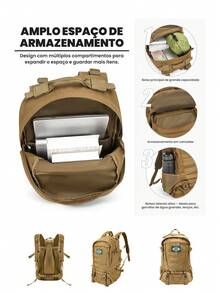 Mochila Impermeável Tatica Militar 30 Litros com Resistente Trilha Ar Livre Camping Pesca Masculino Feminino material escolar material escola papelaria - Bege - Visão 5