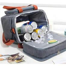 Large Shoulder Strap Insulated Lunch Box With Zipper, Double-Deck For Travel, Camping, Hiking, Cycling, Outdoor Activities - Xám - Xem 5