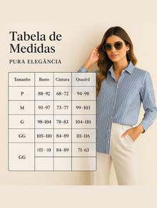 Women's Long Sleeve Striped Shirt With Buttons Loose In Premium Crepe Fabric Without Pockets Elegant Casual - 黑色條紋 - 查看 3