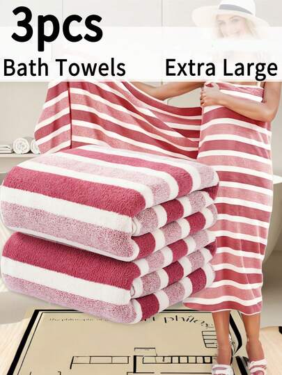1条/3条装珊瑚绒超细纤维特大浴巾，不掉毛（27.56*55.12英寸/70*140厘米），大号浴巾，采用超细纤维制成，吸水性强，柔软舒适，适用于浴室、健身房、酒店、家庭等场所，多种颜色可选。家居浴室装饰，秋季装饰，返校季装饰，美容院用品，家庭浴室浴巾，适用于美容院、酒店、运动、家居必需品、毛巾、护肤浴巾。