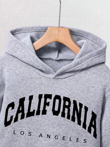 Tween Boy Letter Print Warm Hoodie And Sweatpants Set - Grey - View 2