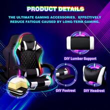 Advwin Gaming Chair 12 RGB LED Massage Ergonomic Executive Office Chair Computer Racing Recliner Footrest Seat Black & White - 黑與白 - 查看 9