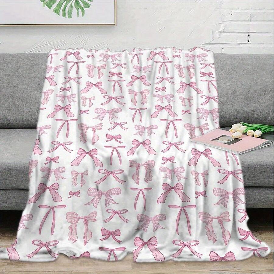 Bowknot Prints Ultra-Soft Flannel Throw Blanket Digital Printing, 280gsm, All-Season Comfort Polyester Blankets Great Gift For Friend, Family, Wedding, Birthday,Warm,Soft,Comfortable,Cozy Personalized Ideal Gifts For Him,Her,Boyfriend,Girlfriend,Dad,Mom,Family,Friends,Pets ,For Anniversaries,Valentine's Day,Mother's Day,Birthdays,Father's Day,Weddings,Graduation,Christmas,Housewarming Sofa,Bed,Car,Bedroom,Living Room,Office,Outdoor Camping,Beach,Wall Decoration - 多色4 - 查看 1