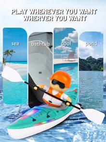 1 pieza Juguete de barco control remoto, Kayak RC con remo, barco de juguete con luces para carreras acuáticas, para niños de 4 a 12 años, tabla de remo RC 2.4 GHz para piscina, lago y bañera, juguete de agua de verano, adecuado como regalo de cumpleaños/Navidad/Halloween para niños y niñas de 5, 6, 7, 9, 10, 11 años