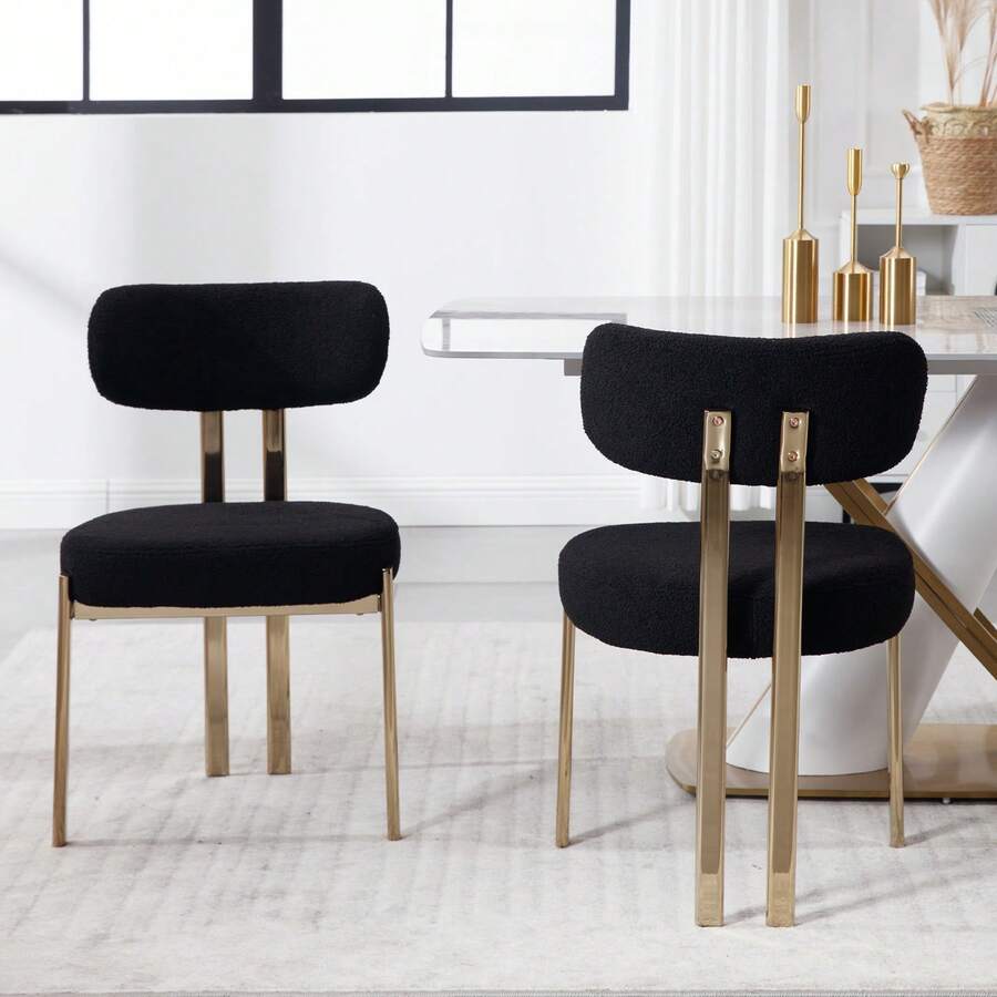 WAHSON OFFICE CHAIRS Set Of 2 Modern Dining Chairs Chenille Armless Kitchen Chairs With Metal Legs For Living Room