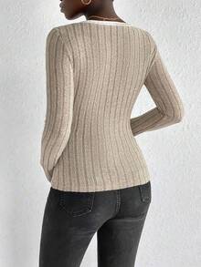 Damen Lässig Elegant gerippter Slim Fit V-Ausschnitt Strickpullover, langärmelige vielseitige figurformende Top, Winter warme Basisschicht, Damen Herbst/Winter Bekleidung