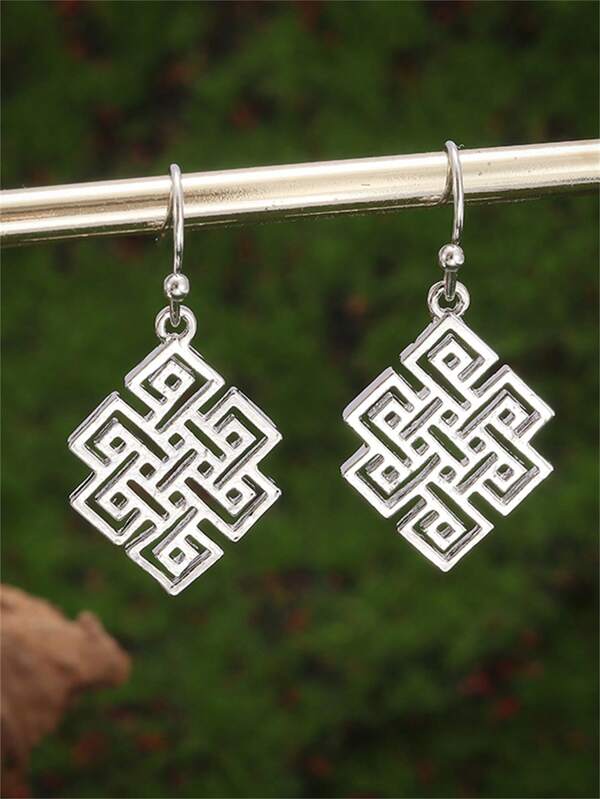 1pc Handmade Carved Honeycomb Tassel Earrings, Mongolian Nomadic Style Earrings, Fashion Jewelry Gift For Women