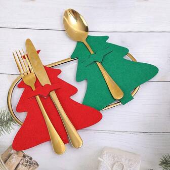 12 件圣诞餐具架，圣诞树银器架，适合圣诞餐桌装饰，多种颜色可选