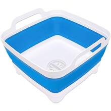 2.4 Gal9L Collapsible Dish Basin With Drain Plug, Space Saving Outdoor Multiuse Foldable Sink Tub, Dishpan, Kitchen Storage Tray For Camping, Vegetable Washing, RV Gray