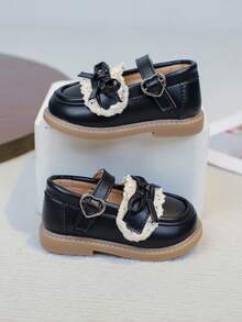 1 Pair Black Bow Cute Fashionable Pearl Design Soft Bottom Non-Slip Flat Infant Toddler Shoes, Suitable For Spring, Summer, Autumn, Winter (Size 16-20, Recommend Ordering One Size Down)