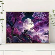 5D钻石画套装，日落倒影风景钻石画套装，无框钻石画套装 - 全圆钻，无框画布 - 完美适用于家居装饰，卧室、客厅、书房和浴室墙面 - 简单易上手，理想的礼物 - 彩色 - 查看 3