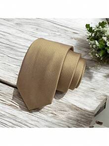 DOZE GOLDEN Men's Ties Slim Tie STRIPED TWILL FABRIC Casual, Perfect For Friends As A Gift Wedding Daily Use - Champán - Ver 2