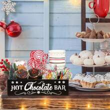 1PC Hot Cocoa Bar Wood Station Organizer Countertop With 4 Compartment Cocoa Decorative Storage Bins Vintage Open Holder Box For Xmas Holiday Gift Party Home Supplies (Black And Red Available )