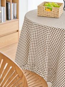 1pc Vintage Checkered Round Tablecloth, Ruffled Edge Decor For Kitchen, Living Room, Valentine's Day Table Decoration
