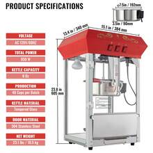 Popcorn Maker, 8 Oz Countertop Popcorn Machine, 850W, 48 Cups, Red - 查看 7