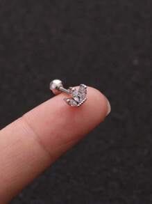 1 pieza Pendiente de joyería corporal de moda con clavo de oreja de acero inoxidable 316L y zirconia en forma de corona para perforación de hélix, concha y cartílago