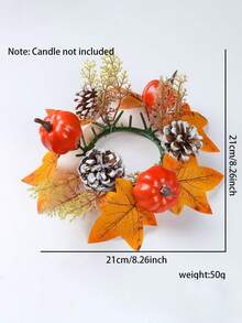 1Pc Halloween Thanksgiving Pumpkin Candle Ring Centerpiece With Autumn Maple Leaves Pinecones Berries Fall Harvest Table Decor Spooky Candle Holder Wreath For Holiday Party Tiered Tray Dining Room Fireplace Mantel Decoration Fall Decor - Multicolor - View 14