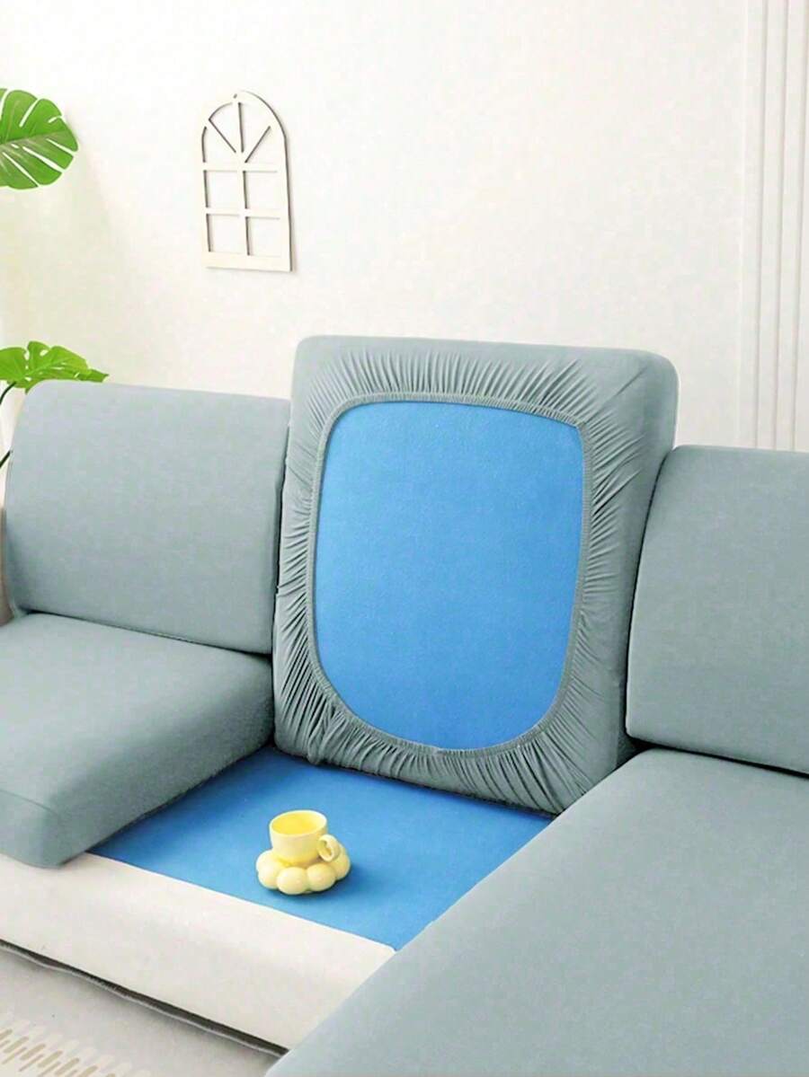 1pc Solid Color Silky Elastic Sofa Cushion Cover, Modern Minimalist Design, Suitable For All Seasons