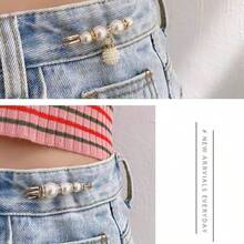 6件腰带夹、衣服扣件、毛衣胸针、珍珠防曝光别针（无卡） - 金色 - 查看 4