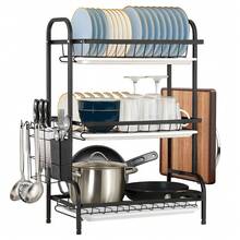 Schwarz Abtropfgestell Geschirr, Geschirrabtropfgestell  3-stufig, Geschirrtrockner mit Utensilienhalter, Messerhalter, Schneidebretthalter & Abtropfschale – Kitchen Organizer