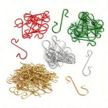 60pcs Christmas Decoration Hooks, Ornament Hangers, Christmas Metal Wire, Silver & Gold Hooks, Red & Green Hanging Hooks, Christmas Tree Decor, Christmas Accessories Metal Small Hanging Clips, Christmas S-Hooks - Multicolor - View 3