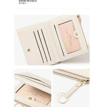 新款女士钱包和钥匙扣 不对称设计 超薄便携式双折拉链零钱包 女士钱包 迷你钱包 钱包 小钱包 可爱钱包 钥匙扣钱包 秋季钱夹 - 白色 - 查看 9
