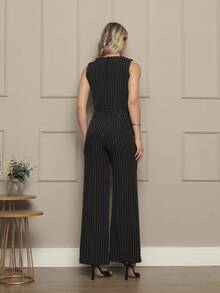 New In Fashion: Slim And Elegant Suit Vest And Pants Set - Black and White - View 2