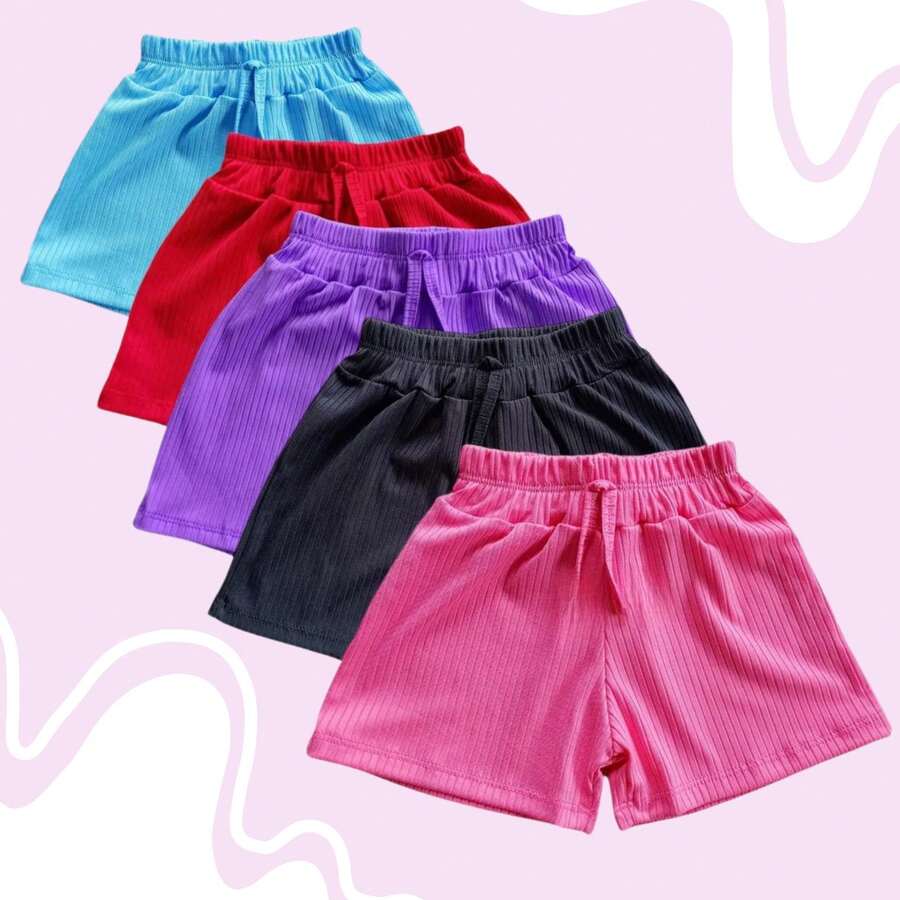 Kit 3 Shorts Canelados Infantis Femininos - Cores Sortidas - Multicolorido - Visão 1