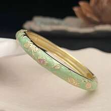 1 pieza Brazalete de estilo bohemio dorado con esmalte floral, adecuado para mujeres y niñas (Debido al esmalte, el color puede variar ligeramente bajo diferentes iluminaciones)
