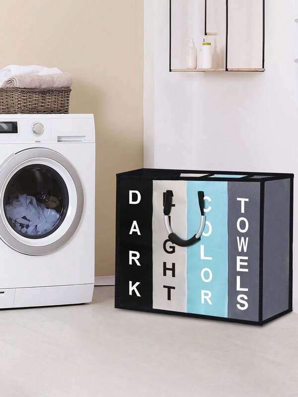 3-Grid/4-Grid Color Separation Clothes Sorting Basket (Deep/Light) - Large Capacity Durable Laundry Basket With Sturdy Handle, Suitable For Bathroom, Bedroom Home Organizing, Modern Design Transparent Fabric, Functional Storage