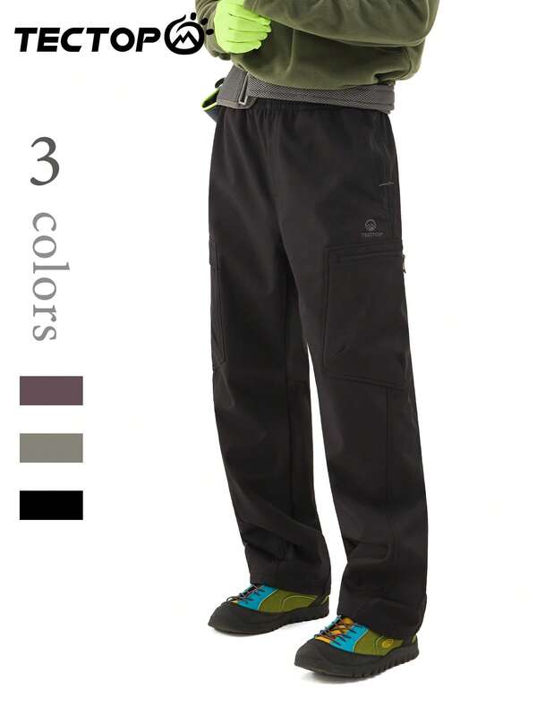 TECTOP Herren Outdoor Wanderhose, thermisch gefüttert, winddicht und wasserdicht, dehnbarer Stoff, mit Taschen, Sporthose, Herbst/Winter, Fleece