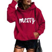 Women's Casual Hoodies Long Sleeve Solid Lightweight Pullover Tops Loose Sweatshirt With Pocket/Vacation Outfits Women/Valentine Outfits For Women - M Merry Red - View 1