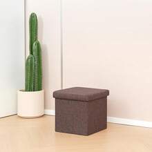 Folding Stool With Storage Box, Linen-Covered Stool, Small Cube Seat, Suitable For Toy Chest, End Of Bed, Shoe Stool, Hallway, Or Seating. Various Colors And Sizes Available. - 棕色 - 查看 5