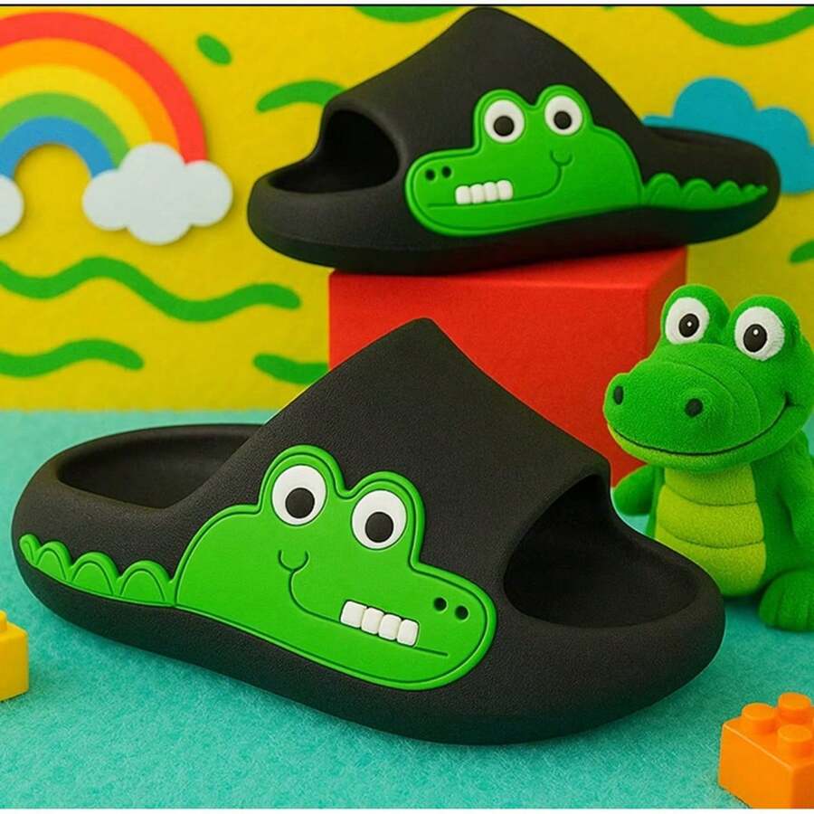 Chinelo Nuvem Sandália Infantil Jacaré Meninos - Preto - Visão 1