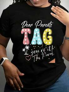 100% Cotton Dear Parents Tag You're It Love Paraprofessionals Funny T-Shirt Women's Men's Vacation T-Shirt Dress Breathable Summer Tee - 黑色 - 查看 1