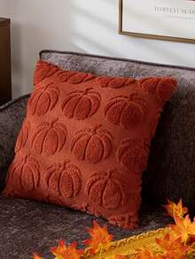 Vỏ gối trang trí Halloween thêu hình quả bí ngô mùa thu 18x18, Vỏ gối trang trí mùa thu cho ghế sofa, Phong cách mộc mạc trang trại, Len kết cấu sang trọng có thêu thân màu nâu Thân màu cam nâu - Nhiều màu - Xem 5