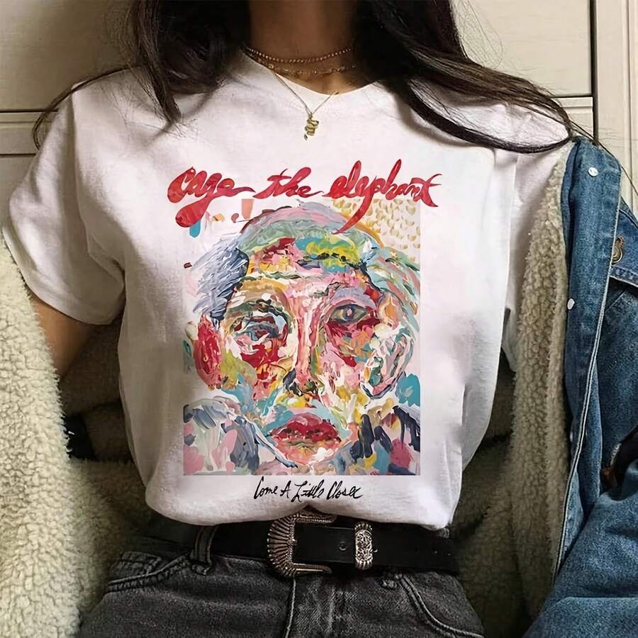 Ge The Elept Wo Streetwear Haruku Oversized S Graphic Print Sual T-Shirt Female Aesthetic Clothes68 - 白色1 - 查看 1