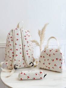 New Youth Schoolbag Corduroy Cherry Print Elementary Middle High School Student Laptop Backpack