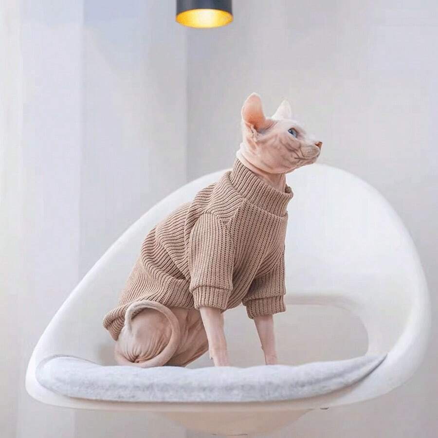 Hairless Cat Autumn/Winter Clothes, Sphynx Devon Elastic Fashion Moisture-Proof Warm Soft Sweater, Suitable For Medium & Small Cats, Machine Washable