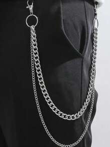 1pc Men's Double Layer Silver Pant Chain, Thick Circle Chain Accessory Suitable For Suit Pants, Everyday Wear Autumn-Winter Accessories Halloween Costume,Suitable For Teens, Youth,Men,Casual, Outdoor, Athletic, Vacation, Graduation Gifts, Birthday, Daily Wear
